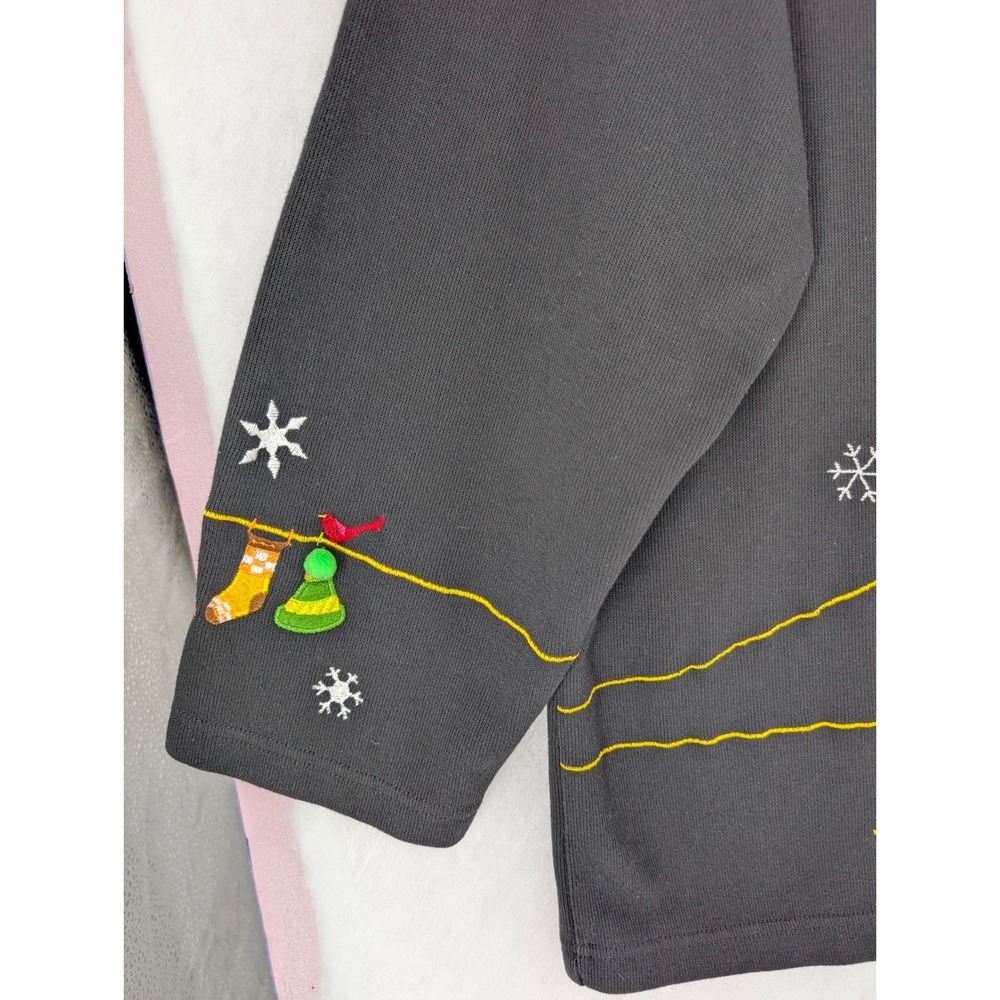 3X Black Full Zip Cardigan Christmas Sweater Winter Clothesline Snowman Holiday - Picture 5 of 10